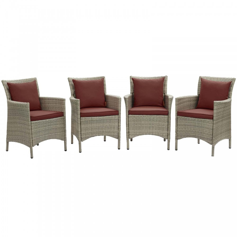 Conduit Outdoor Patio Wicker Rattan Dining Armchair Set of 4, Light Gray Currant