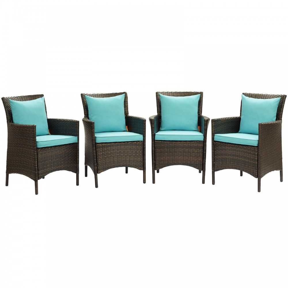 Conduit Outdoor Patio Wicker Rattan Dining Armchair Set of 4, Brown Turquoise