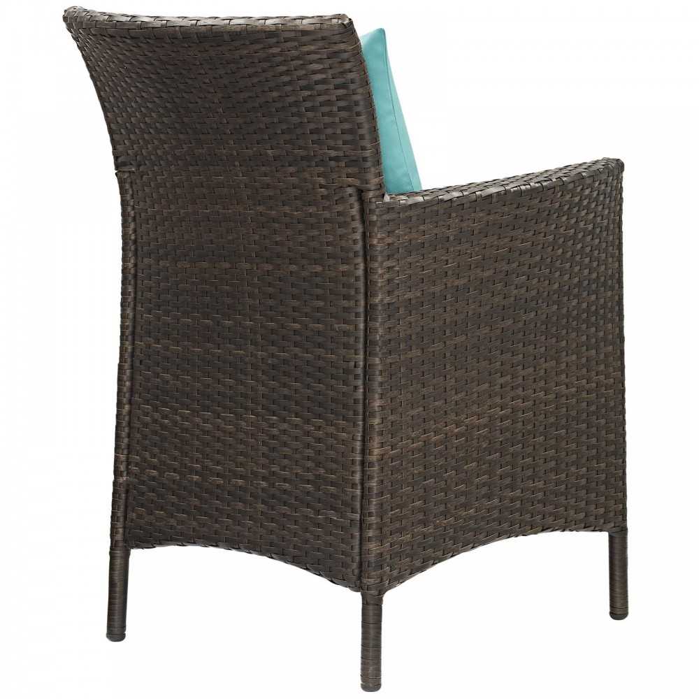 Conduit Outdoor Patio Wicker Rattan Dining Armchair Set of 4, Brown Turquoise