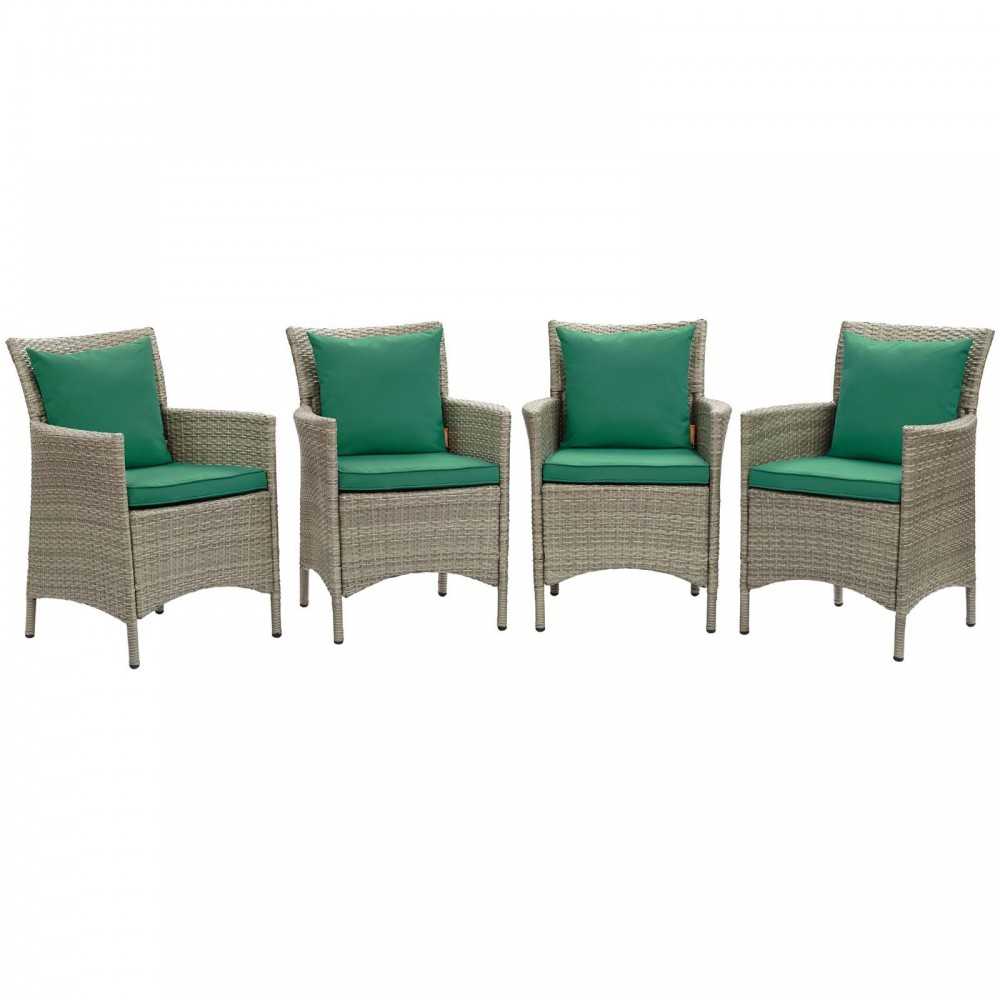 Conduit Outdoor Patio Wicker Rattan Dining Armchair Set of 4, Light Gray Green
