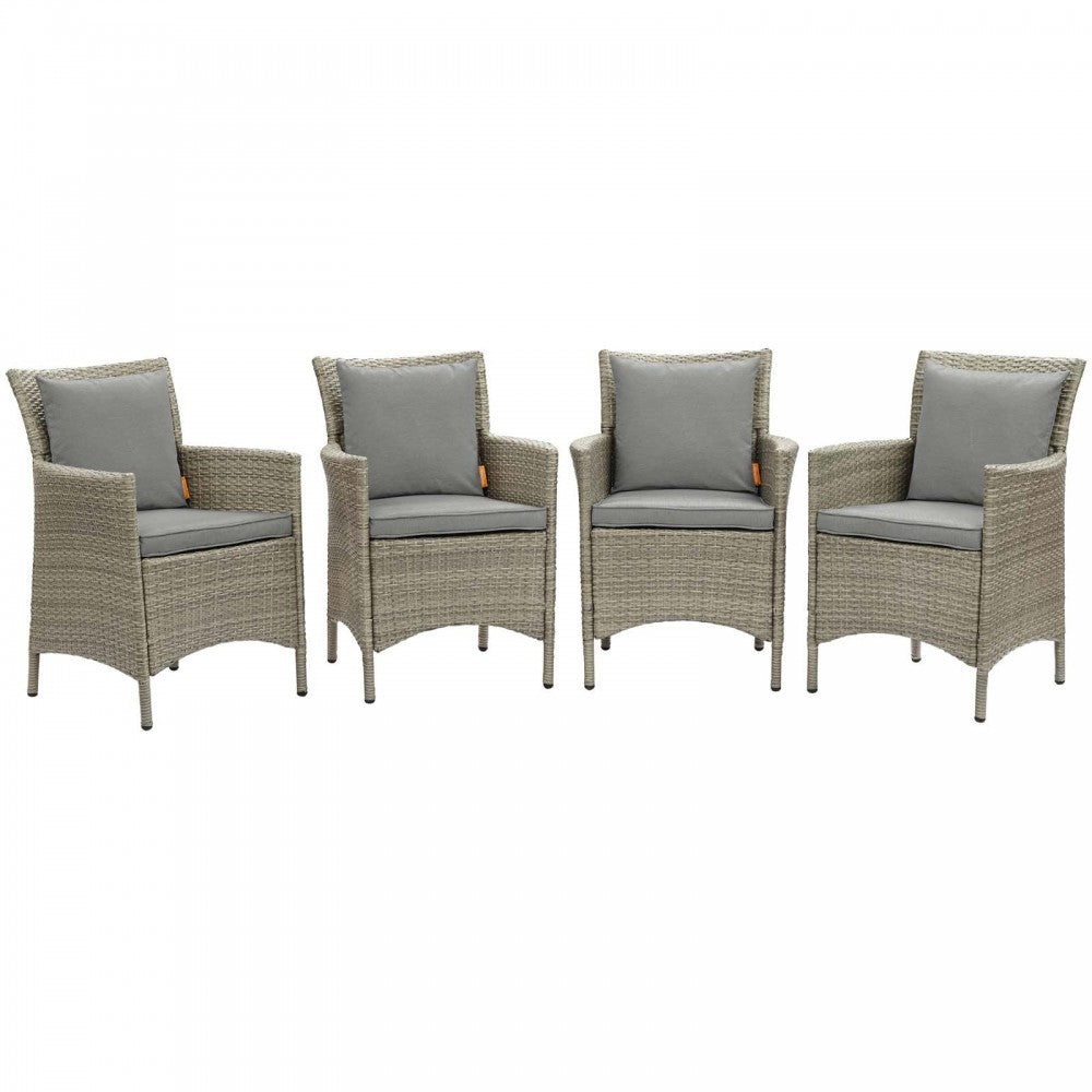 Conduit Outdoor Patio Wicker Rattan Dining Armchair Set of 4, Light Gray Gray