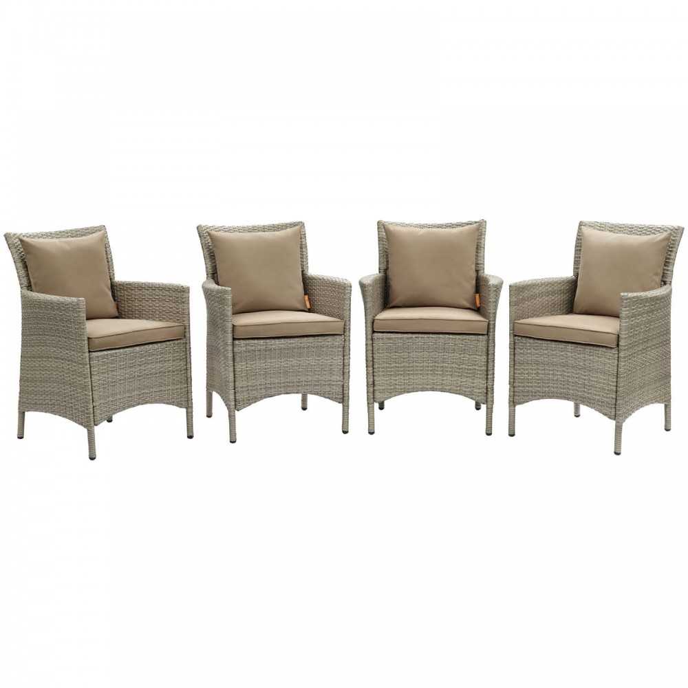 Conduit Outdoor Patio Wicker Rattan Dining Armchair Set of 4, Light Gray Mocha
