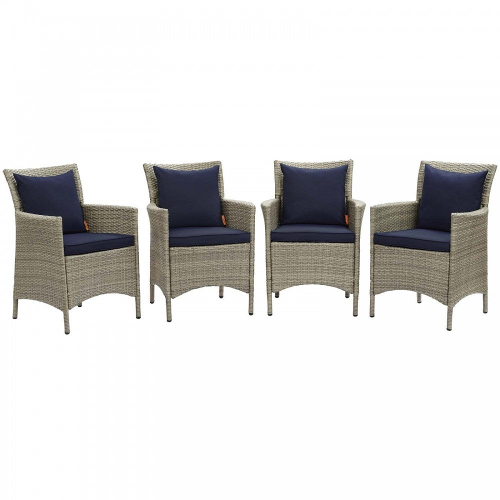 Conduit Outdoor Patio Wicker Rattan Dining Armchair Set of 4, Light Gray Navy