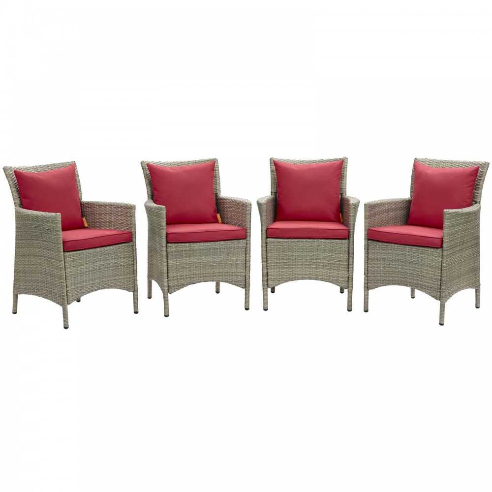 Conduit Outdoor Patio Wicker Rattan Dining Armchair Set of 4, Light Gray Red