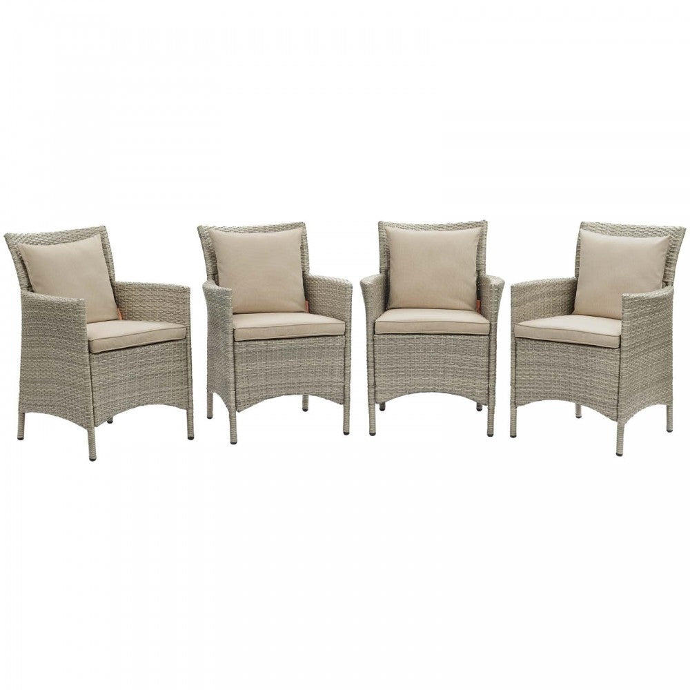 Conduit Outdoor Patio Wicker Rattan Dining Armchair Set of 4, Light Gray Beige