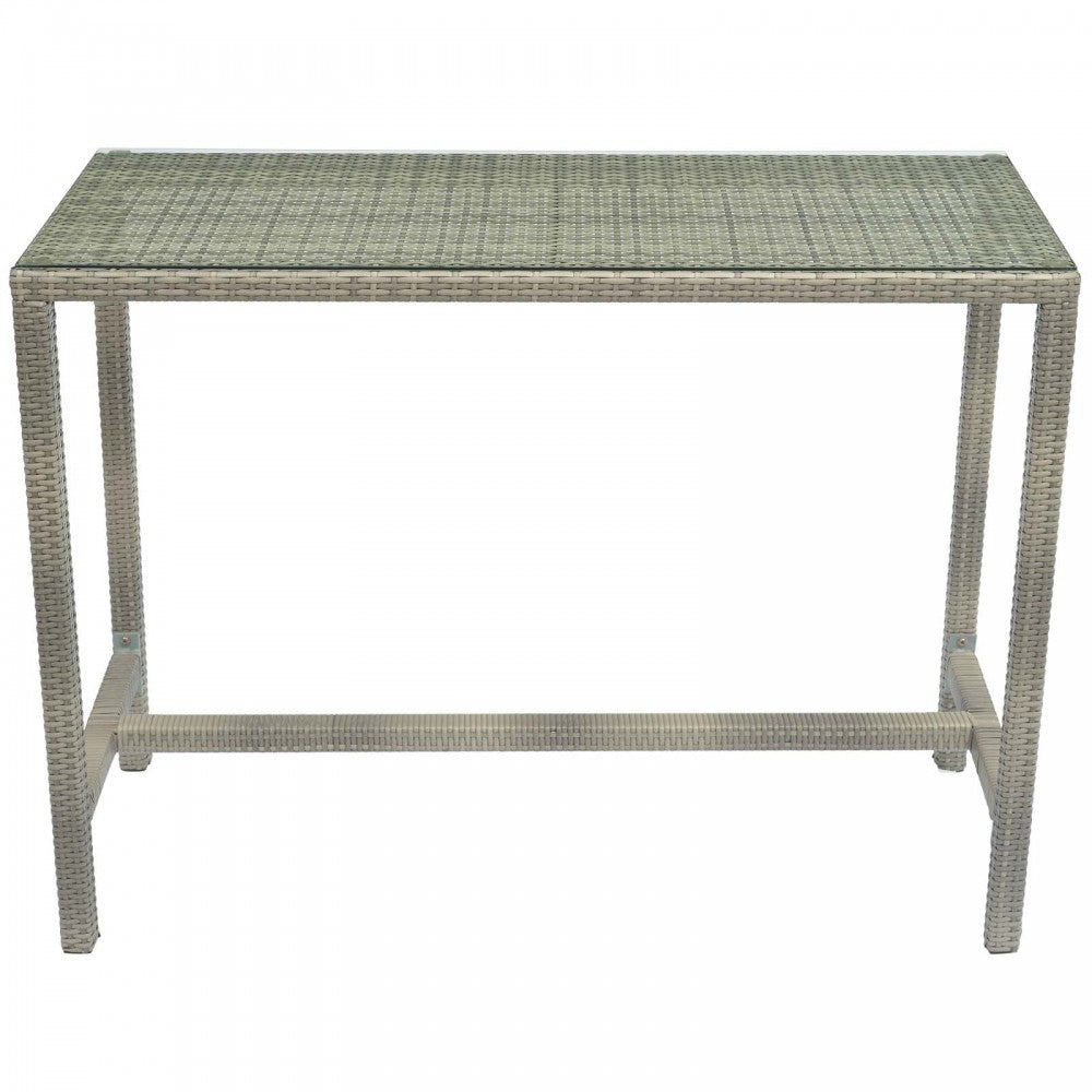 Conduit Outdoor Patio Wicker Rattan Large Bar Table, Light Gray