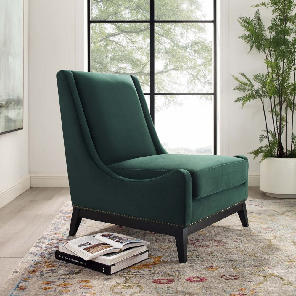 Confident Accent Upholstered Performance Velvet Lounge Chair, Green