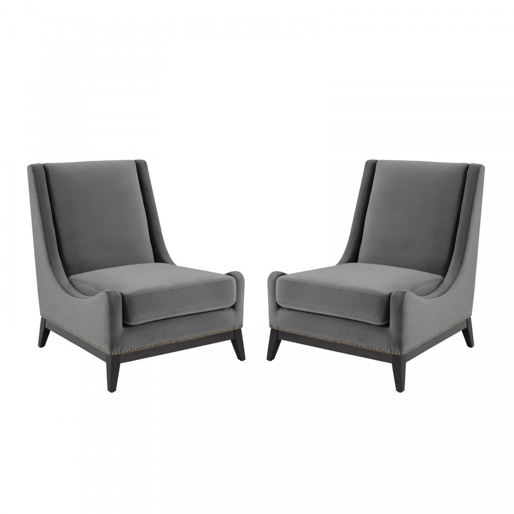 Confident Lounge Chair Upholstered Performance Velvet Set of 2, Gray