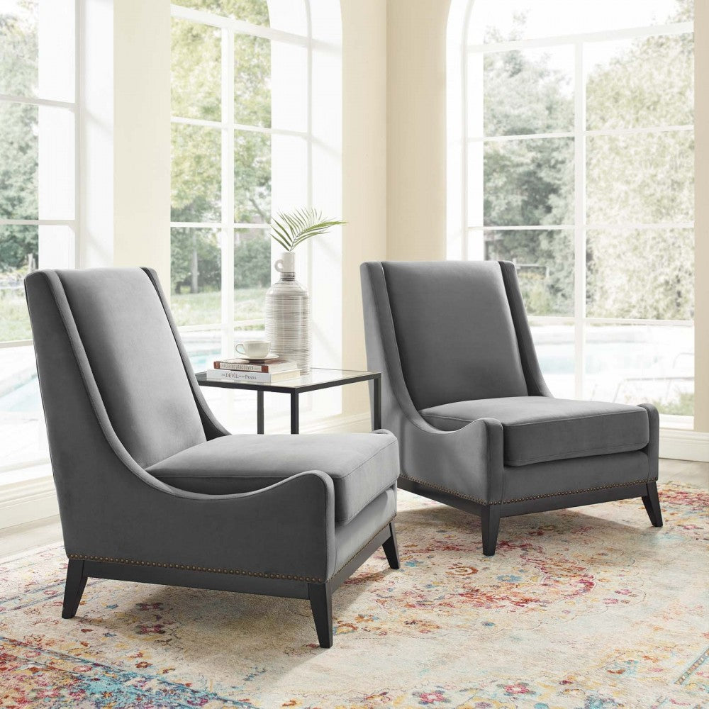 Confident Lounge Chair Upholstered Performance Velvet Set of 2, Gray