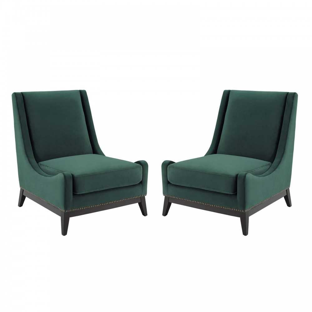 Confident Lounge Chair Upholstered Performance Velvet Set of 2, Green