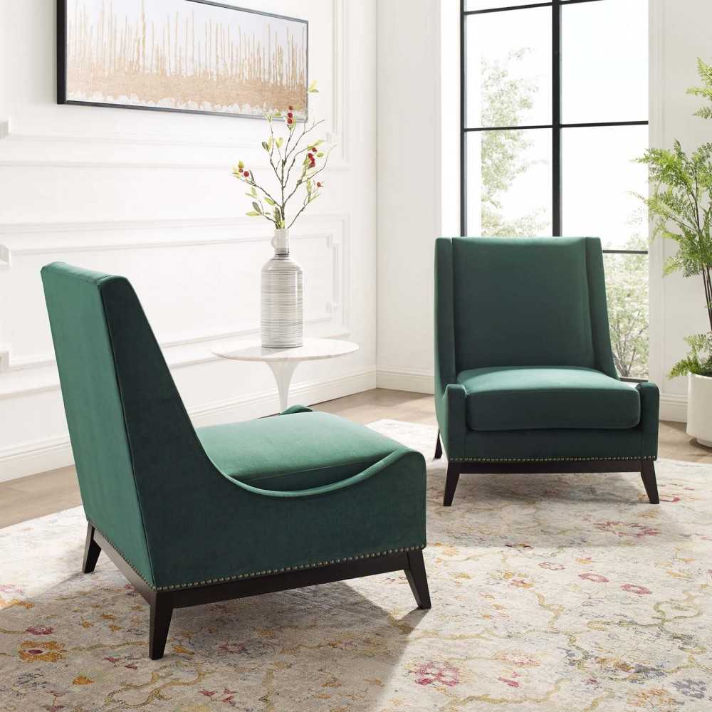 Confident Lounge Chair Upholstered Performance Velvet Set of 2, Green