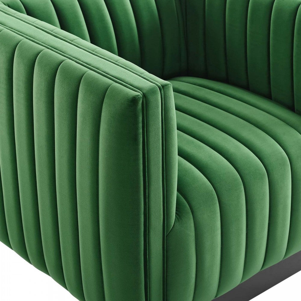 Conjure Channel Tufted Performance Velvet Accent Armchair, Emerald