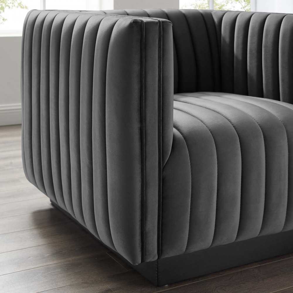 Conjure Channel Tufted Performance Velvet Accent Armchair, Gray