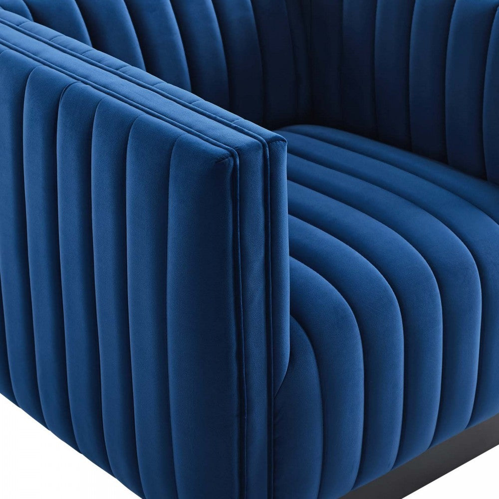 Conjure Channel Tufted Performance Velvet Accent Armchair, Navy