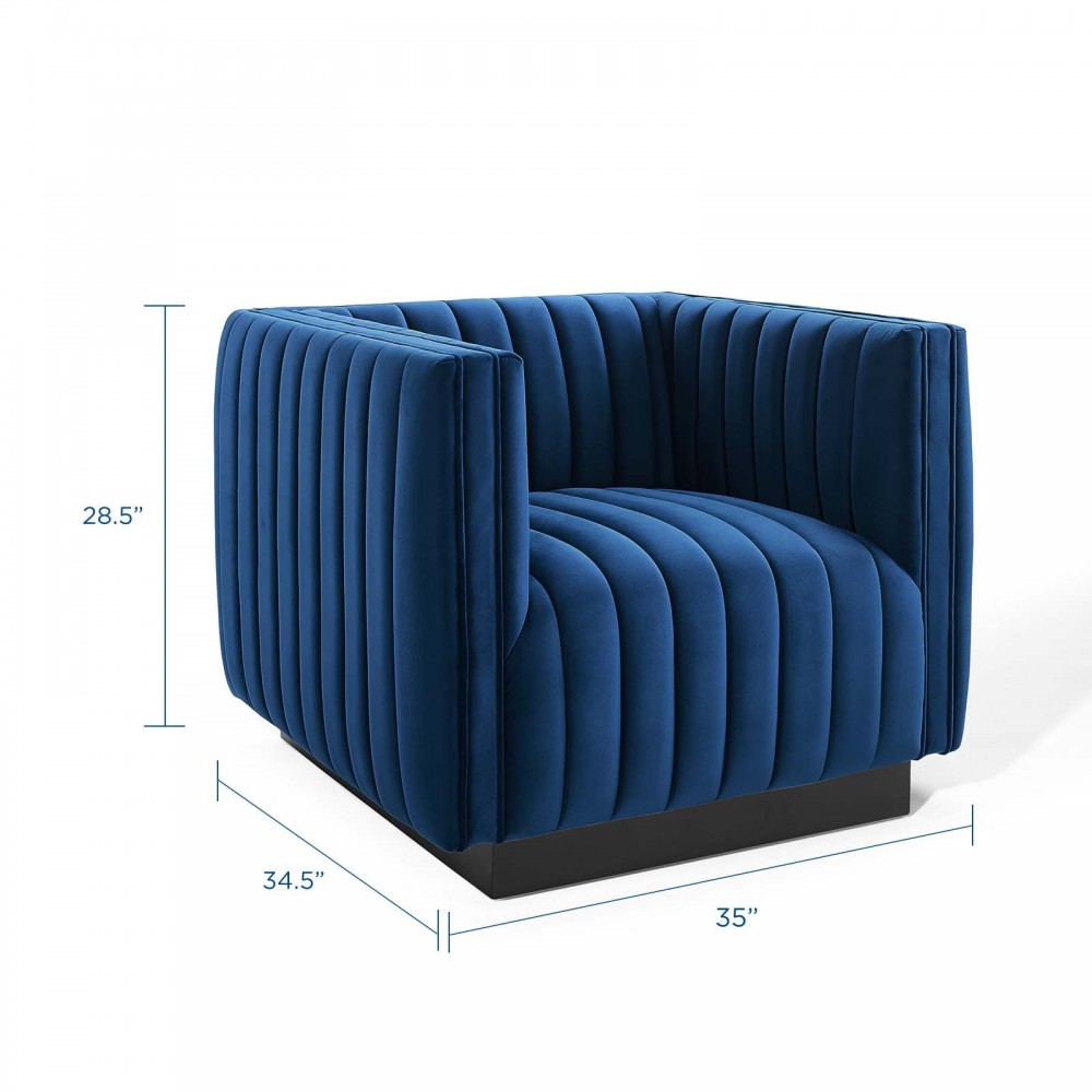 Conjure Channel Tufted Performance Velvet Accent Armchair, Navy