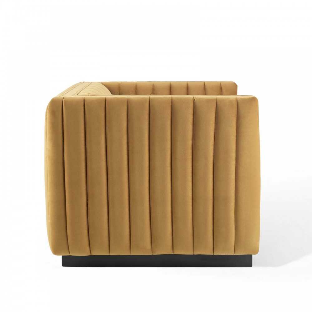 Conjure Channel Tufted Performance Velvet Accent Armchair, Cognac