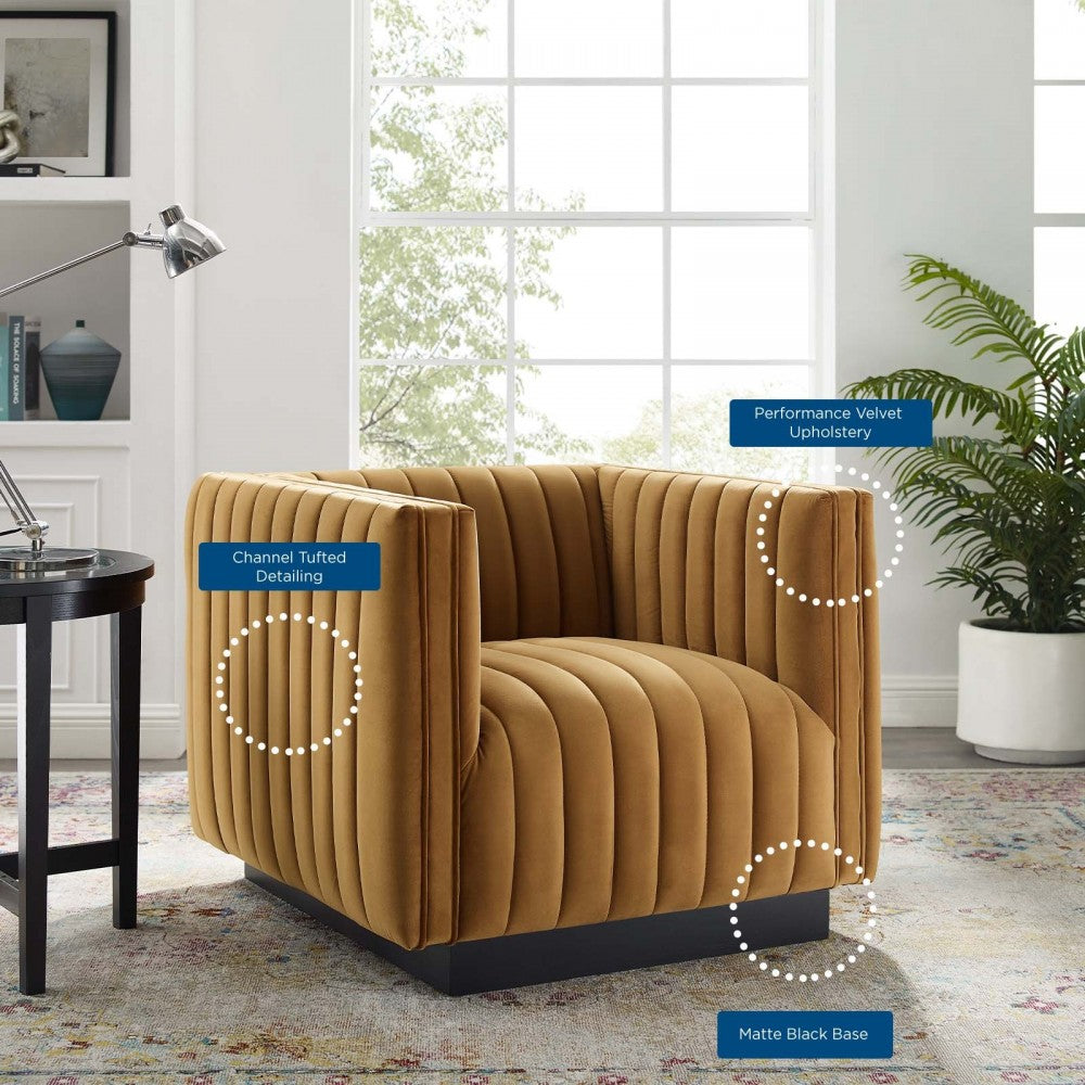 Conjure Channel Tufted Performance Velvet Accent Armchair, Cognac
