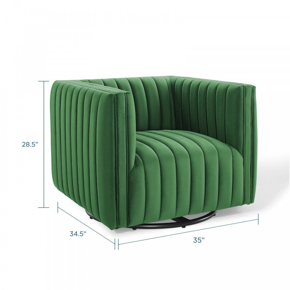 Conjure Channel Tufted Performance Velvet Swivel Armchair, Emerald