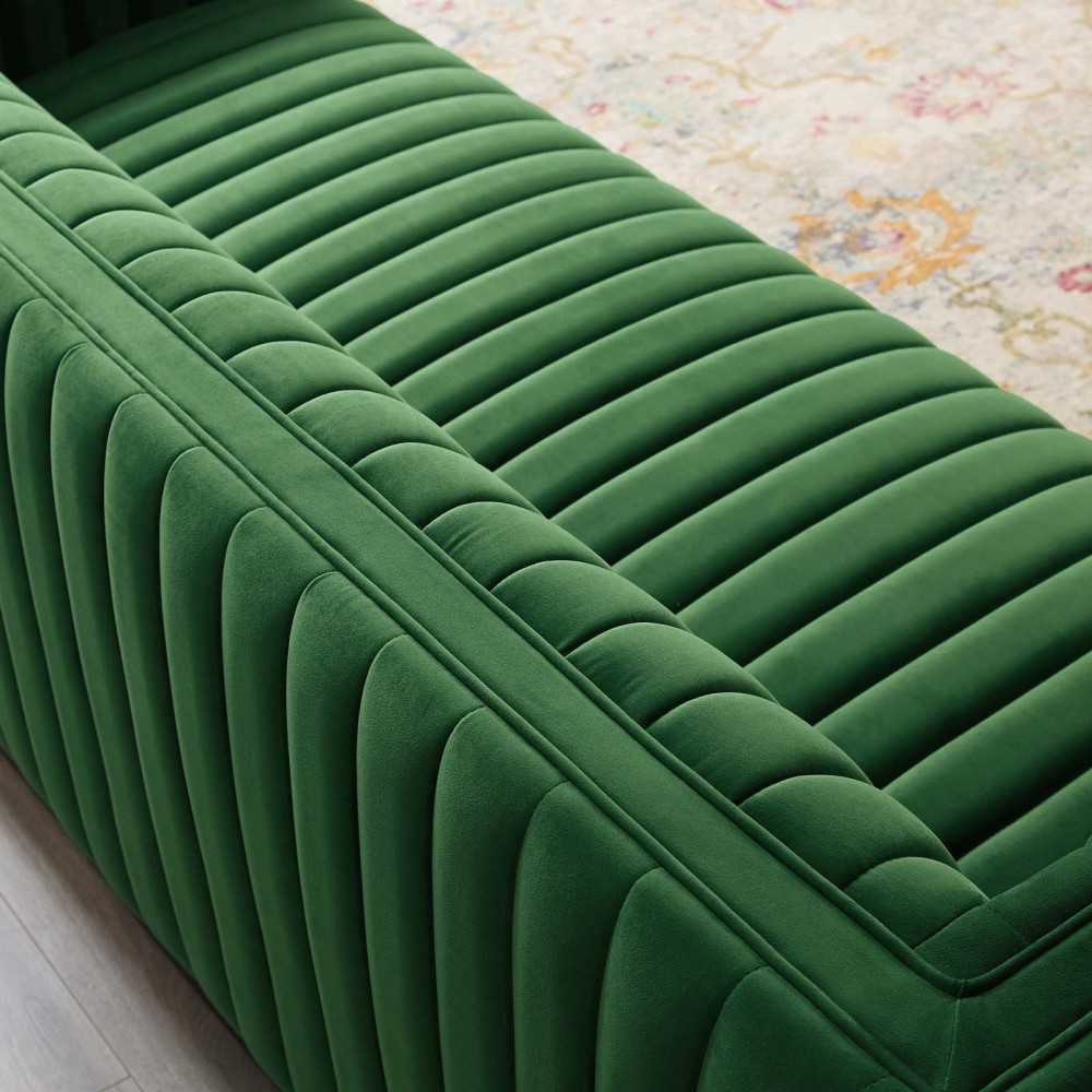 Conjure Channel Tufted Velvet Sofa, Emerald
