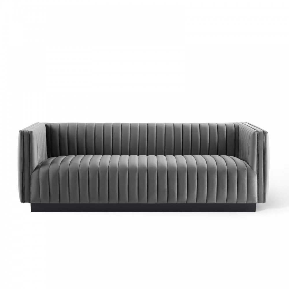 Conjure Channel Tufted Velvet Sofa, Gray