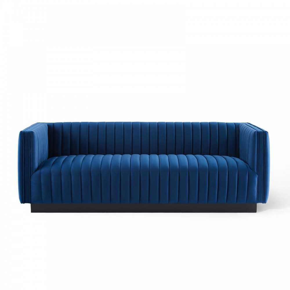 Conjure Channel Tufted Velvet Sofa, Navy
