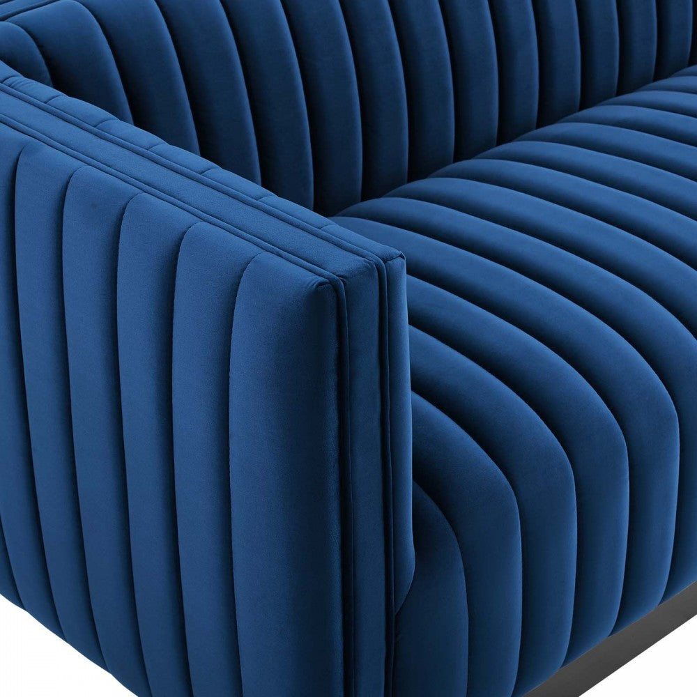 Conjure Channel Tufted Velvet Sofa, Navy
