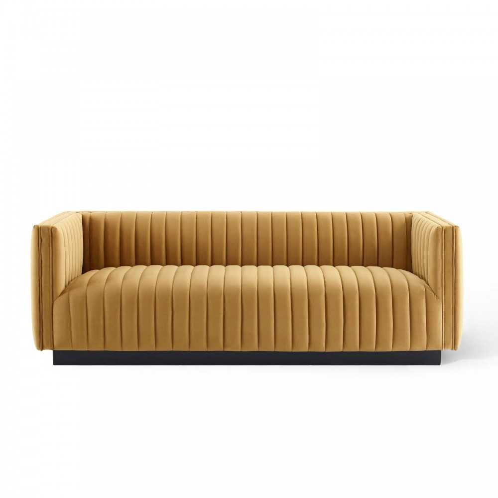 Conjure Channel Tufted Velvet Sofa, Cognac