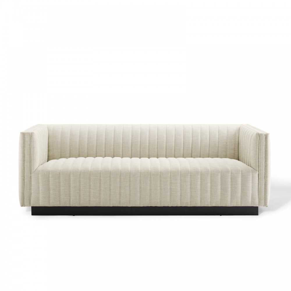 Conjure Tufted Upholstered Fabric Sofa, Beige