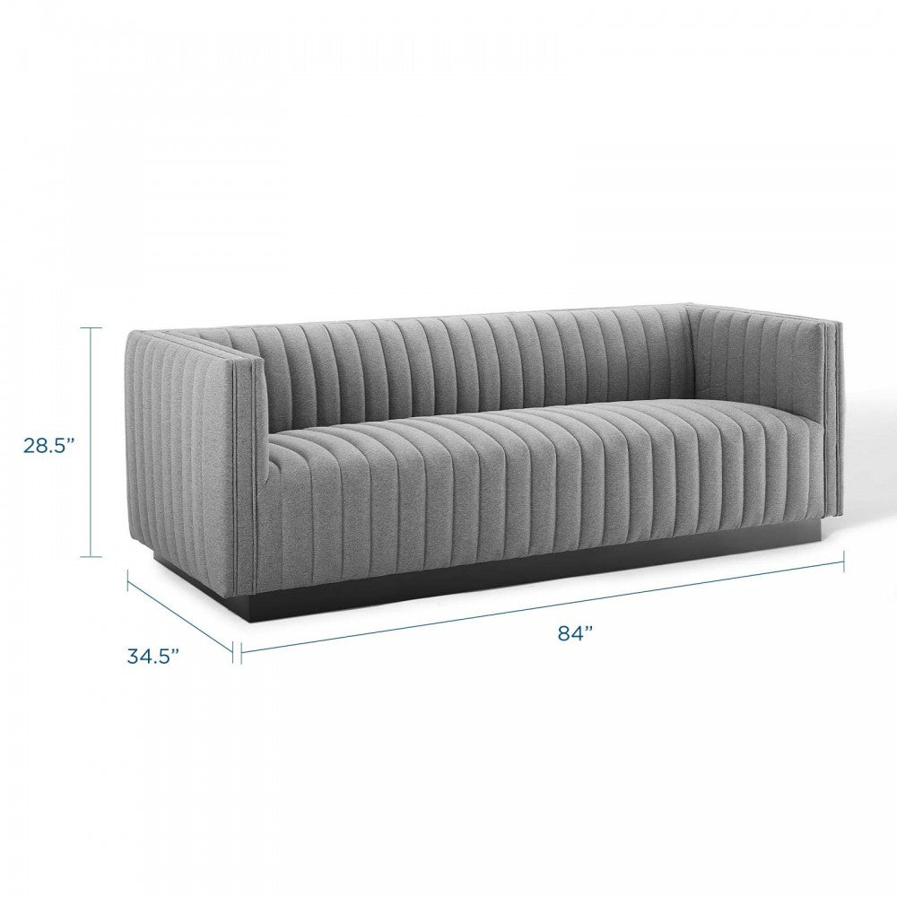 Conjure Tufted Upholstered Fabric Sofa, Light Gray