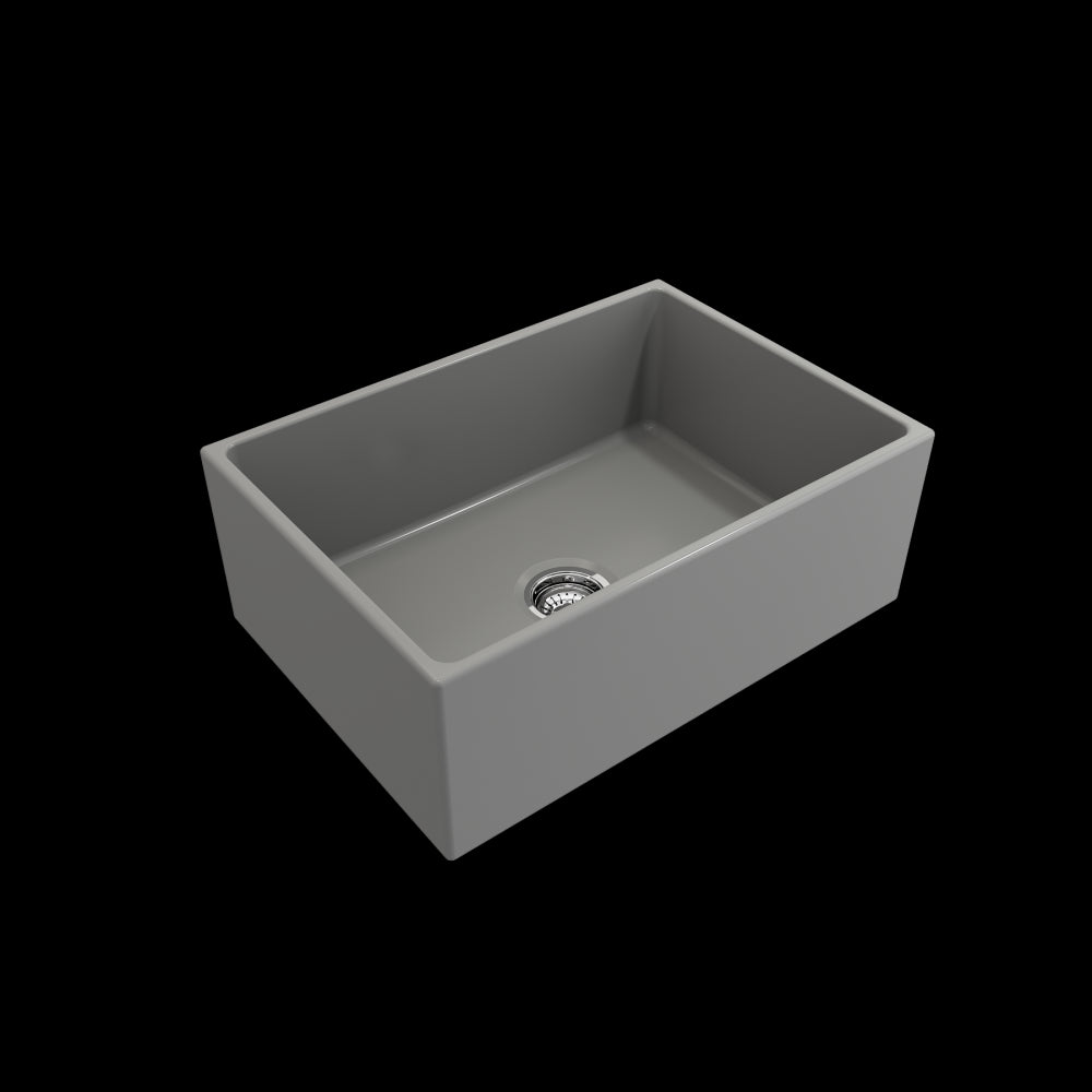 Contempo Apron Front Fireclay 27 in. Single Bowl Kitchen Sink with Protective Bottom Grid and Strainer in Matte Gray