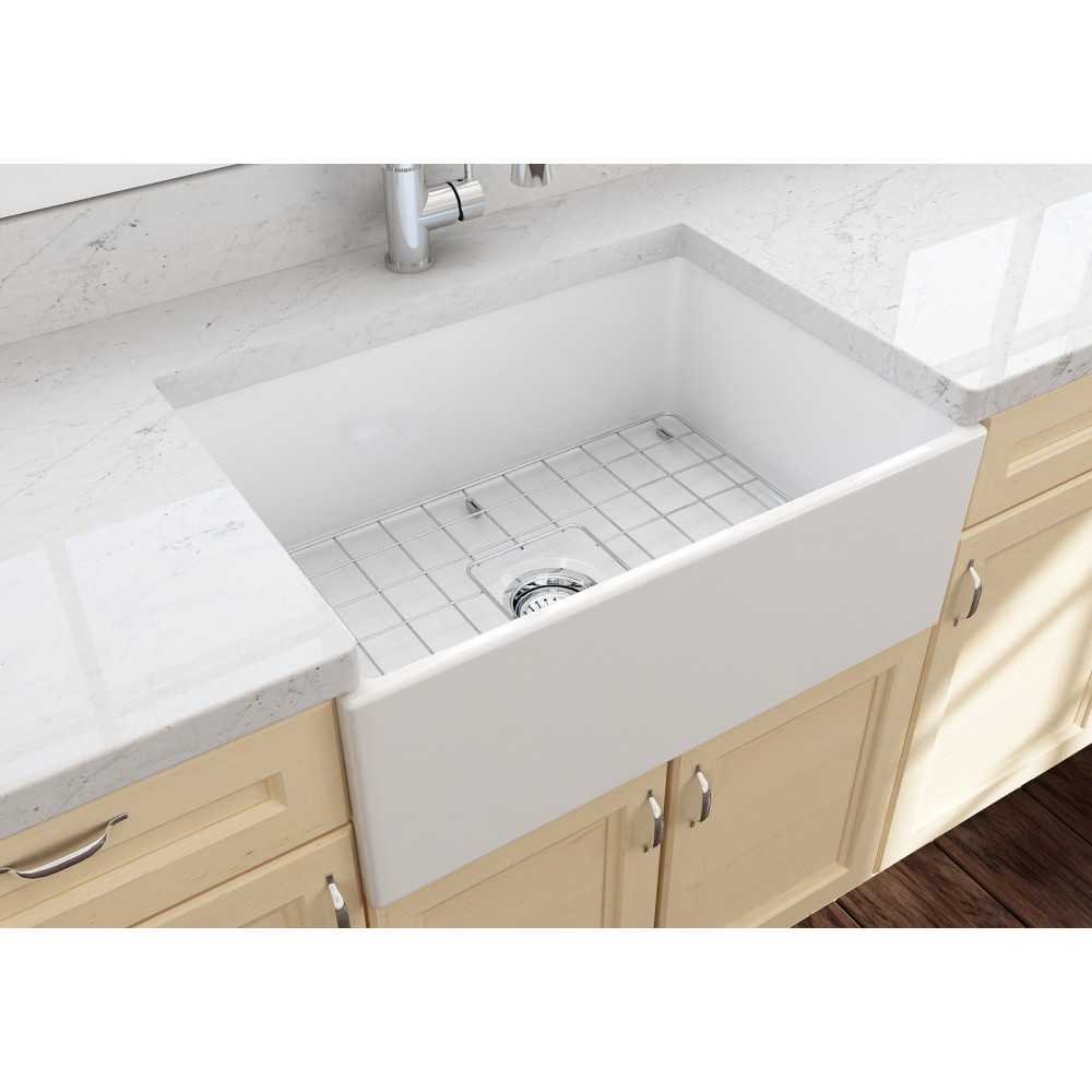 Contempo Apron Front Fireclay 27 in. Single Bowl Kitchen Sink with Protective Bottom Grid and Strainer in White