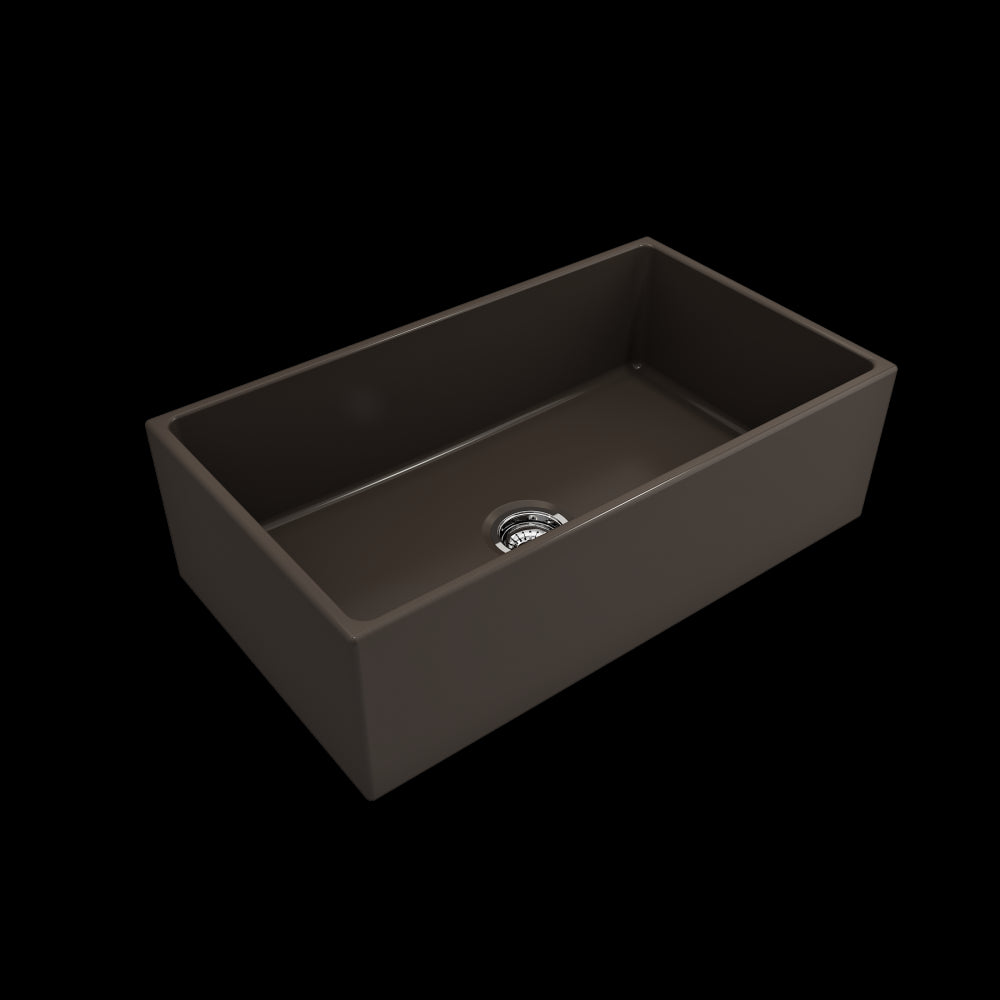 Contempo Apron Front Fireclay 33 in. Single Bowl Kitchen Sink with Protective Bottom Grid and Strainer in Matte Brown
