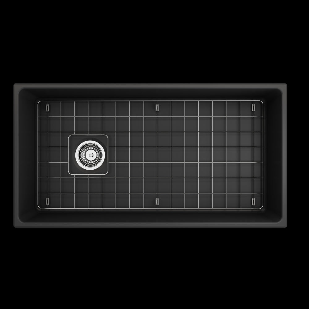 Contempo Apron Front Fireclay 36 in. Single Bowl Kitchen Sink with Protective Bottom Grid and Strainer in Matte Dark Gray