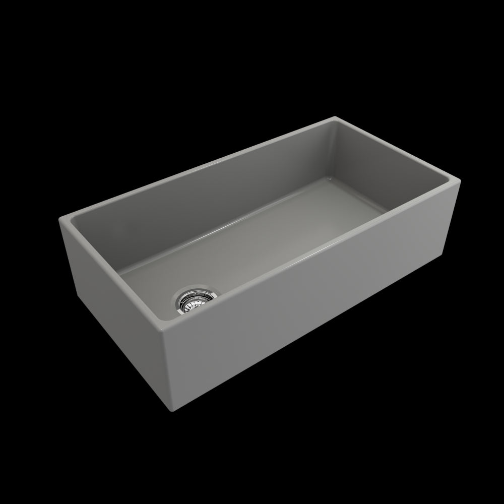 Contempo Apron Front Fireclay 36 in. Single Bowl Kitchen Sink with Protective Bottom Grid and Strainer in Matte Gray