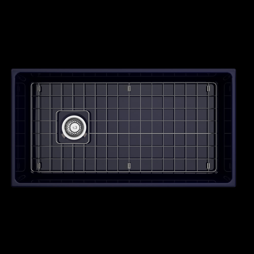 Contempo Apron Front Fireclay 36 in. Single Bowl Kitchen Sink with Protective Bottom Grid and Strainer in Sapphire Blue