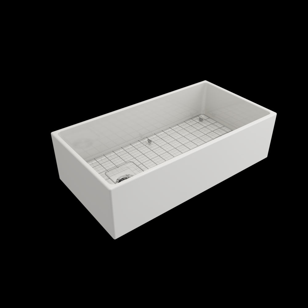 Contempo Apron Front Fireclay 36 in. Single Bowl Kitchen Sink with Protective Bottom Grid and Strainer in White