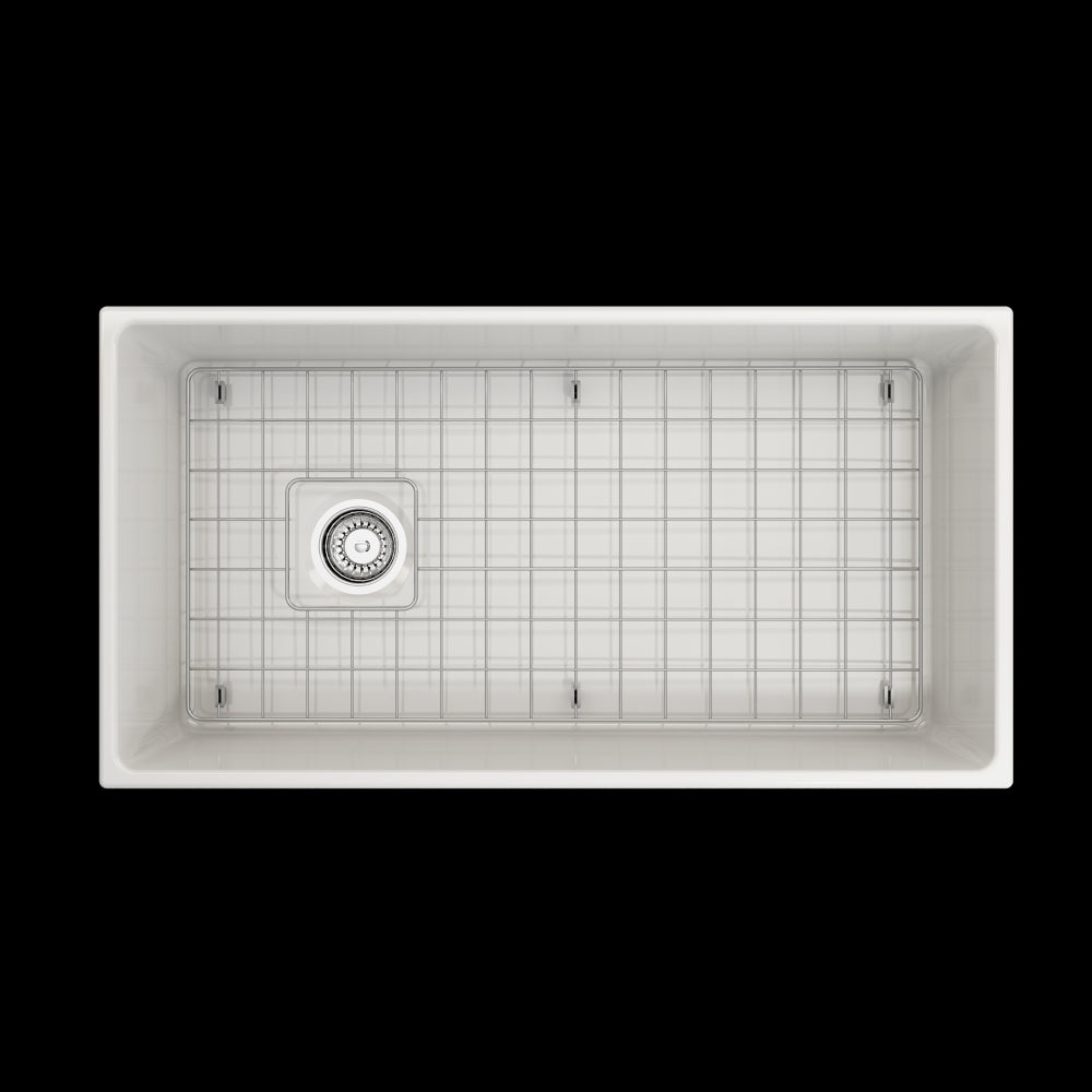 Contempo Apron Front Fireclay 36 in. Single Bowl Kitchen Sink with Protective Bottom Grid and Strainer in White