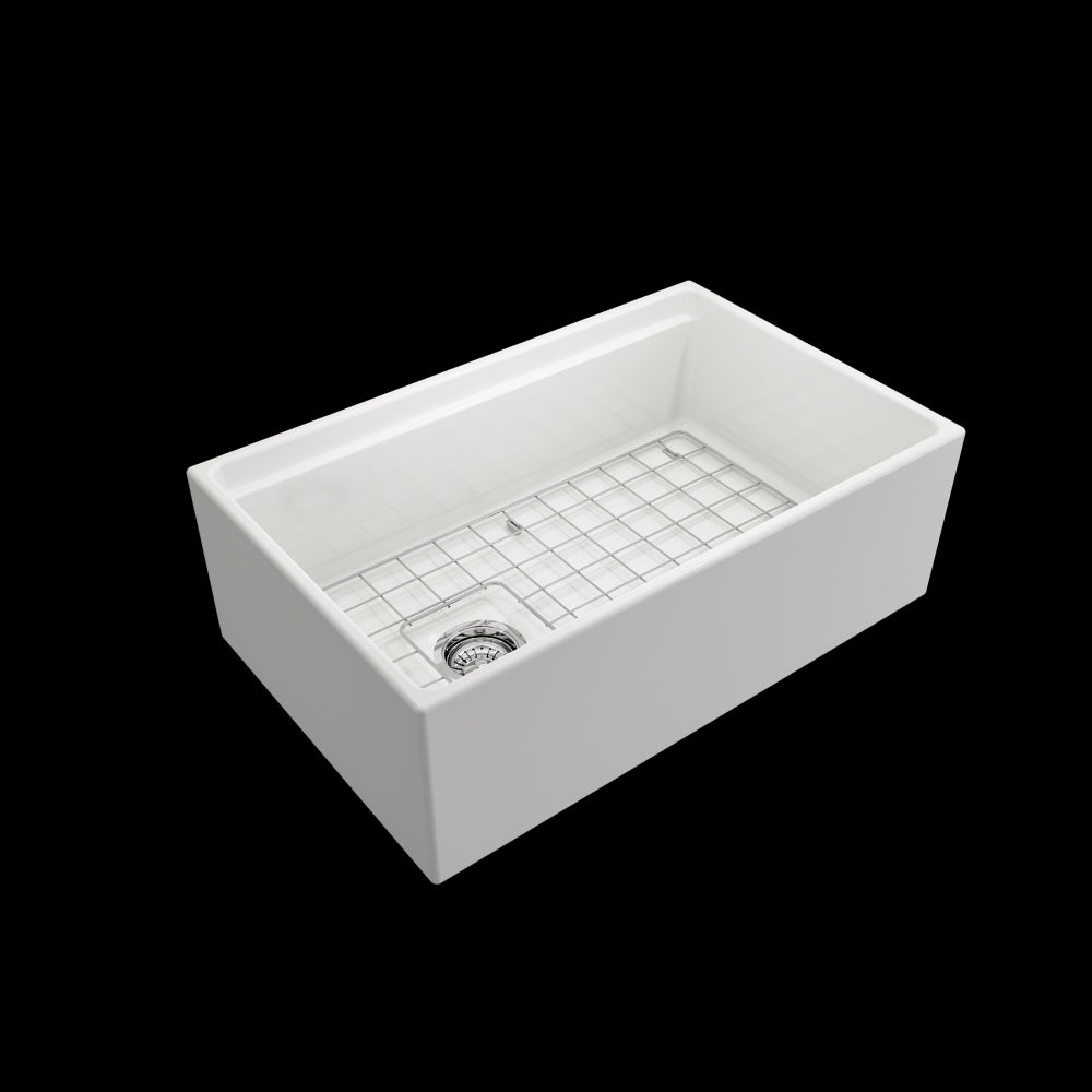 Contempo Apron Front Step Rim with Integrated Work Station Fireclay 30 in. Single Bowl Kitchen Sink with Accessories in White