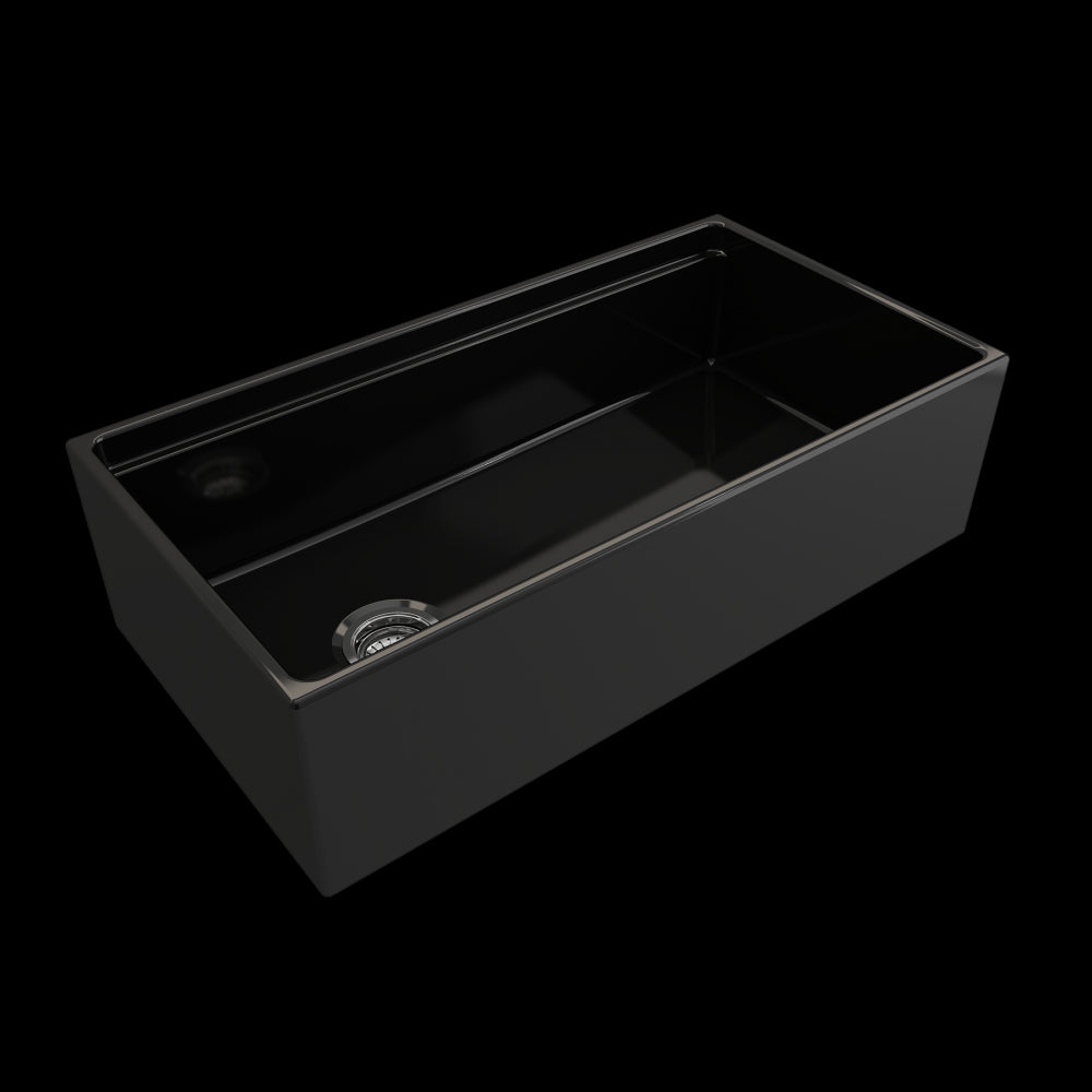 Contempo Apron Front Step Rim with Integrated Work Station Fireclay 36 in. Single Bowl Kitchen Sink with Accessories in Black
