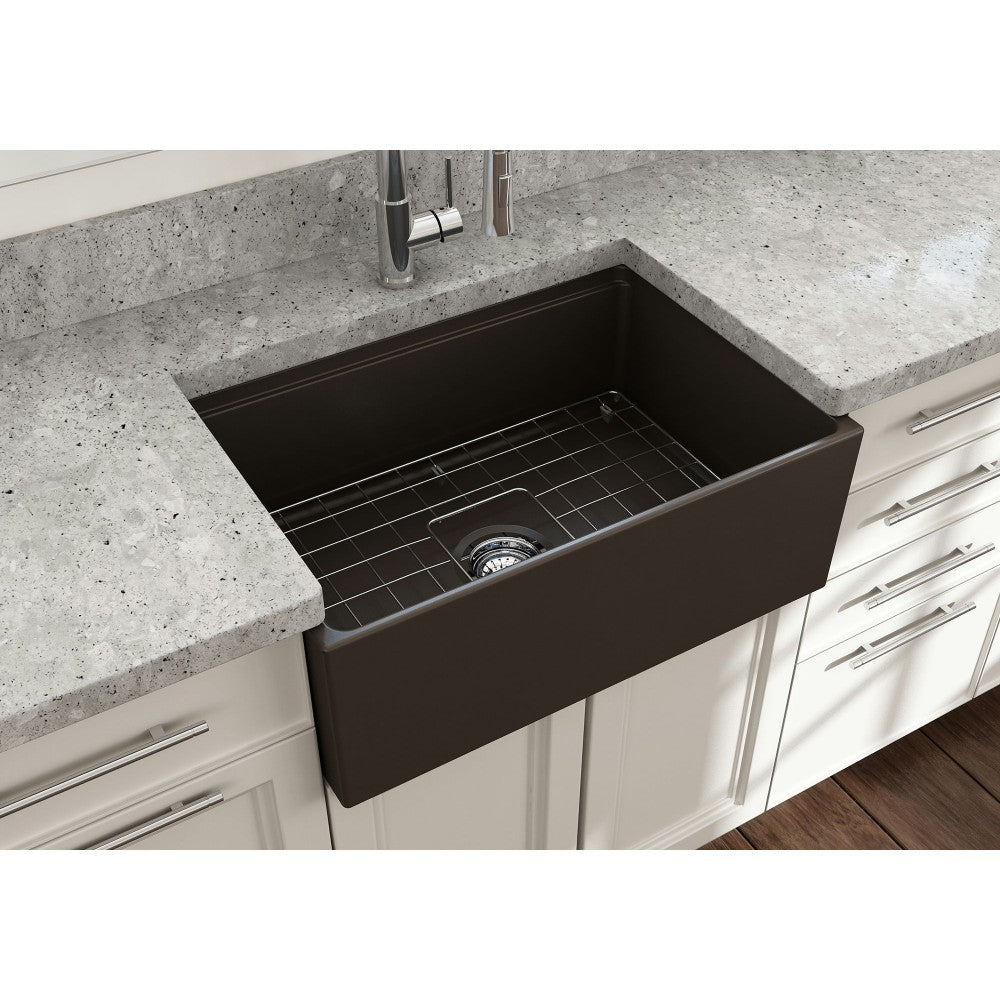Contempo Step-Rim Apron Front Fireclay 27 in. in Matte Brown