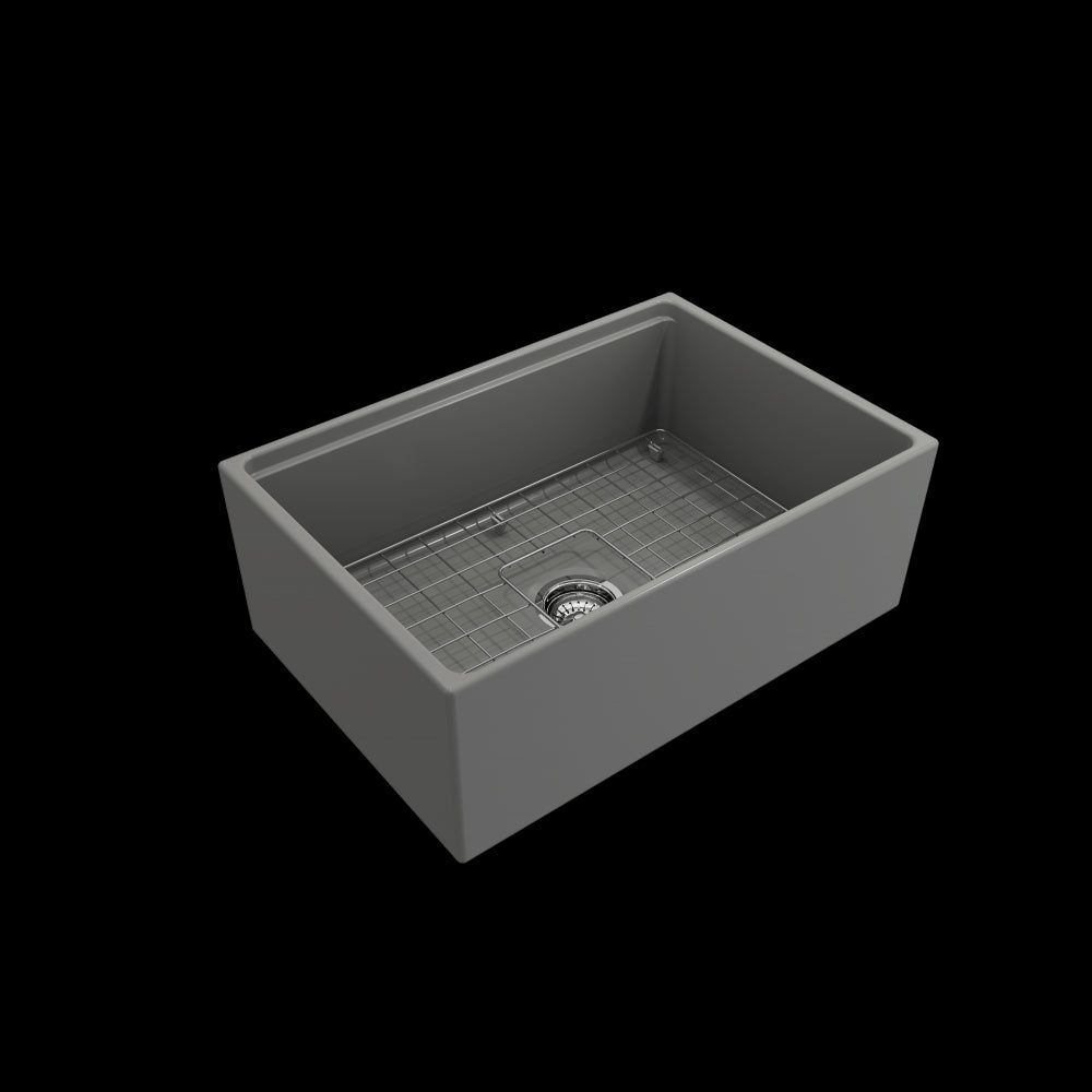 Contempo Step-Rim Apron Front Fireclay 27 in. in Matte Gray