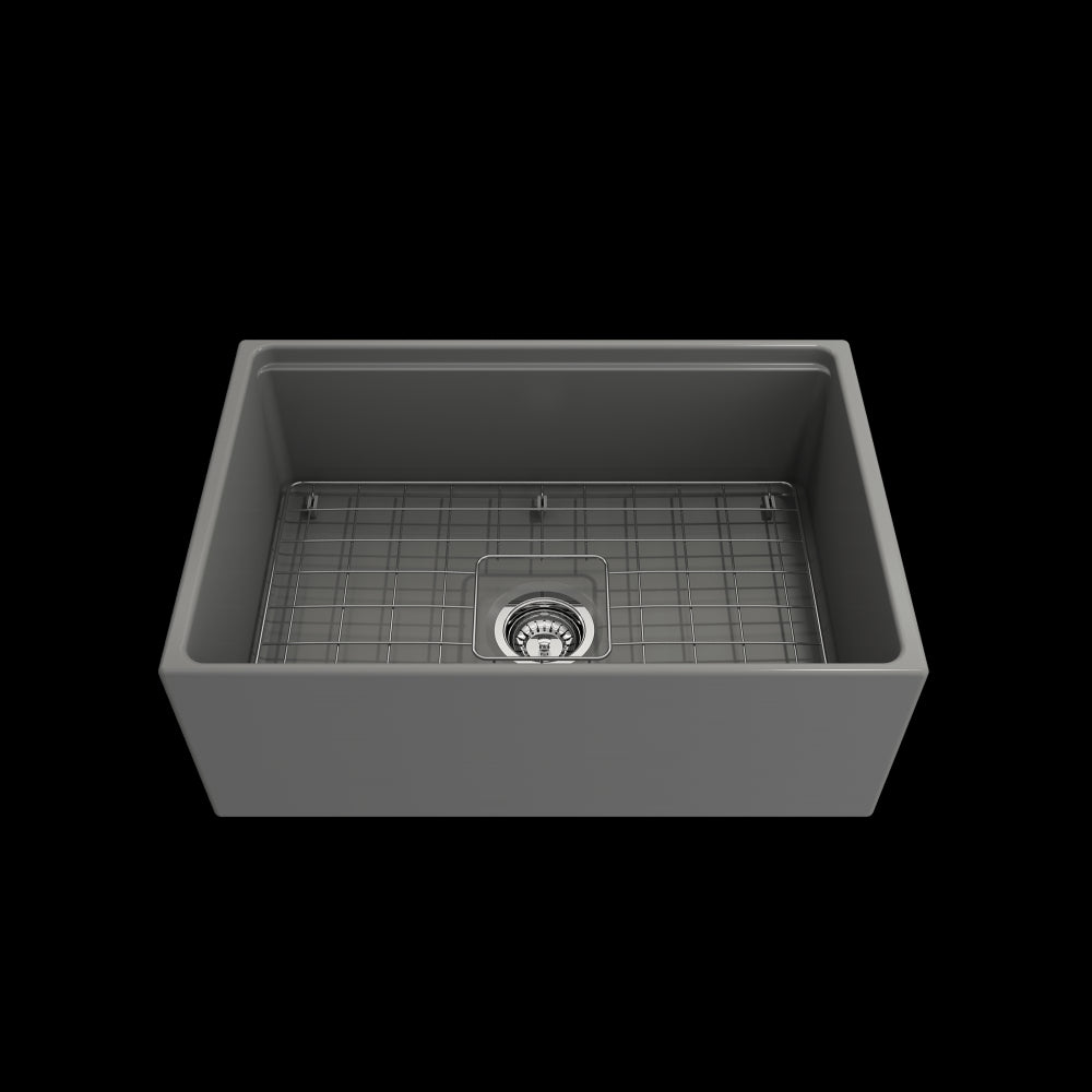 Contempo Step-Rim Apron Front Fireclay 27 in. in Matte Gray