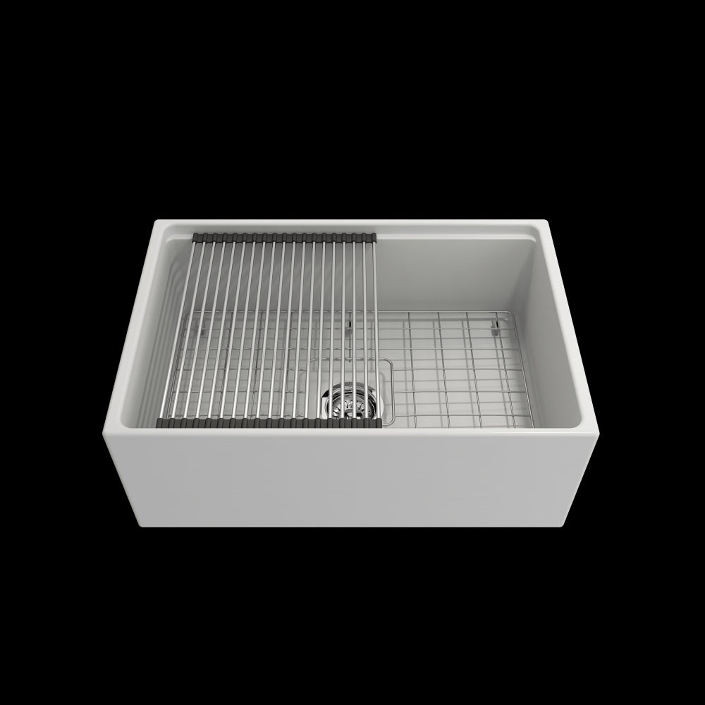 Contempo Step-Rim Apron Front Fireclay 27 in. in Matte White