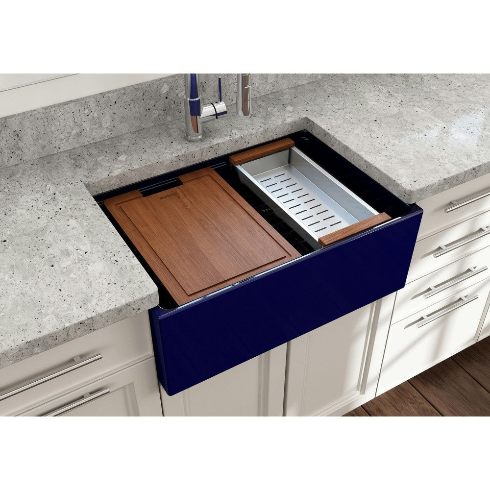 Contempo Step-Rim Apron Front Fireclay 27 in. in Sapphire Blue