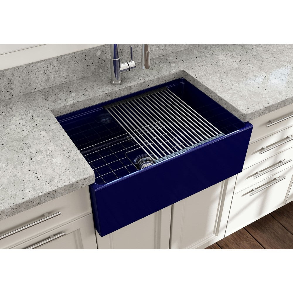 Contempo Step-Rim Apron Front Fireclay 27 in. in Sapphire Blue