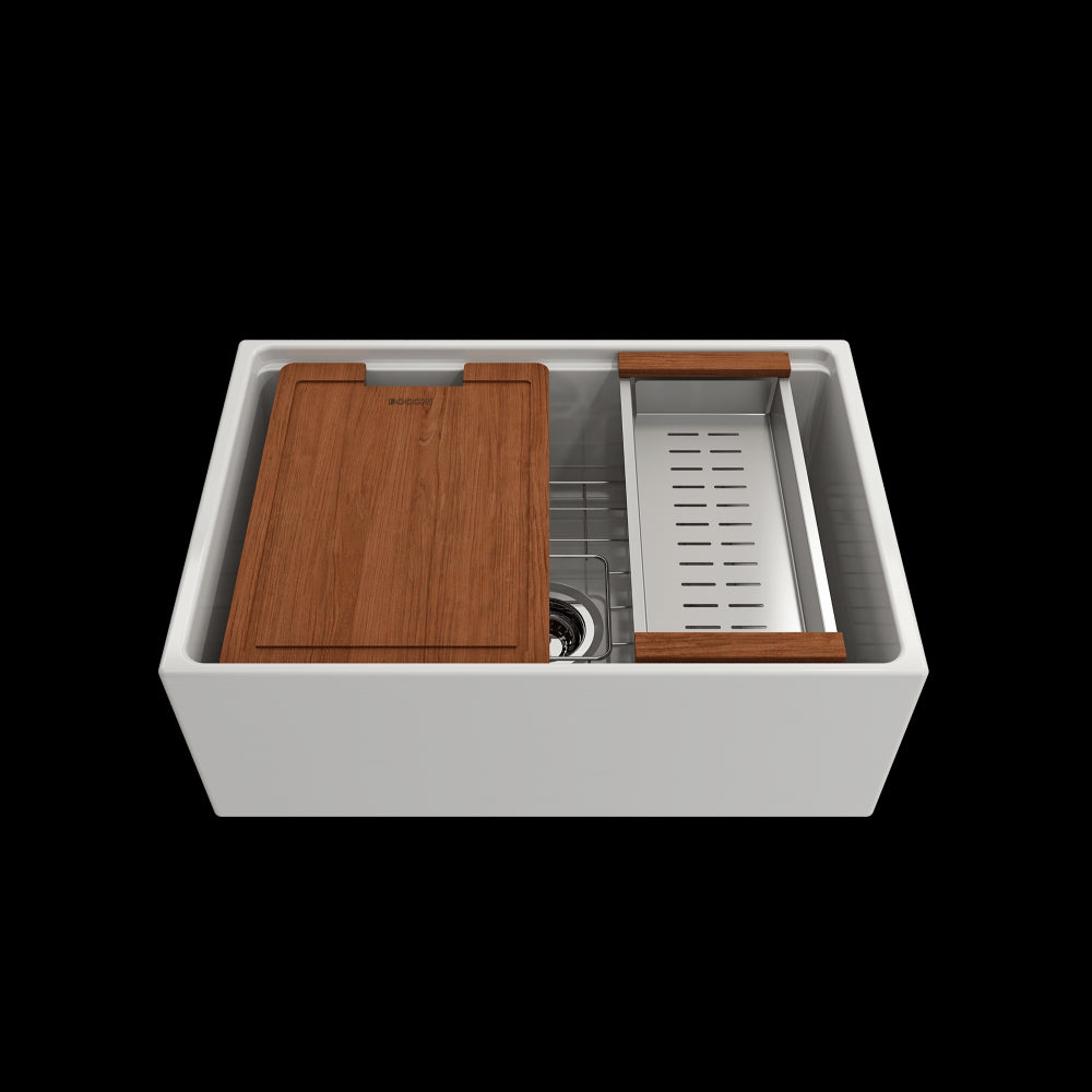 Contempo Step-Rim Apron Front Fireclay 27 in. Single Bowl Kitchen Sink in White