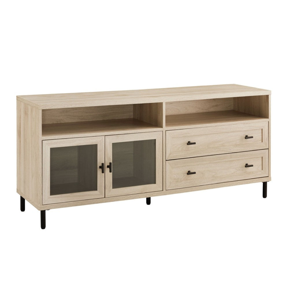 Contemporary 2-Drawer Glass Door TV Console for TVs up to 60" - Birch