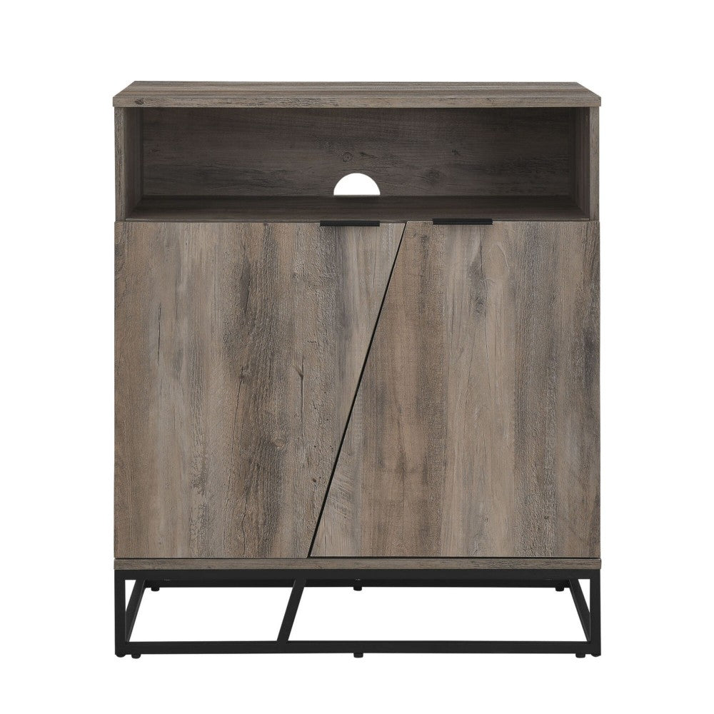 Contemporary Asymmetrical Angled Door Accent Cabinet - Gray Wash