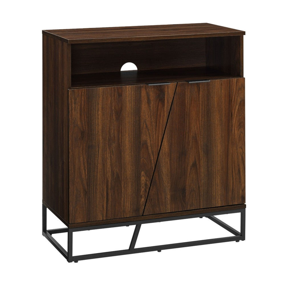 Contemporary Asymmetrical Angled Door Accent Cabinet - Dark Walnut