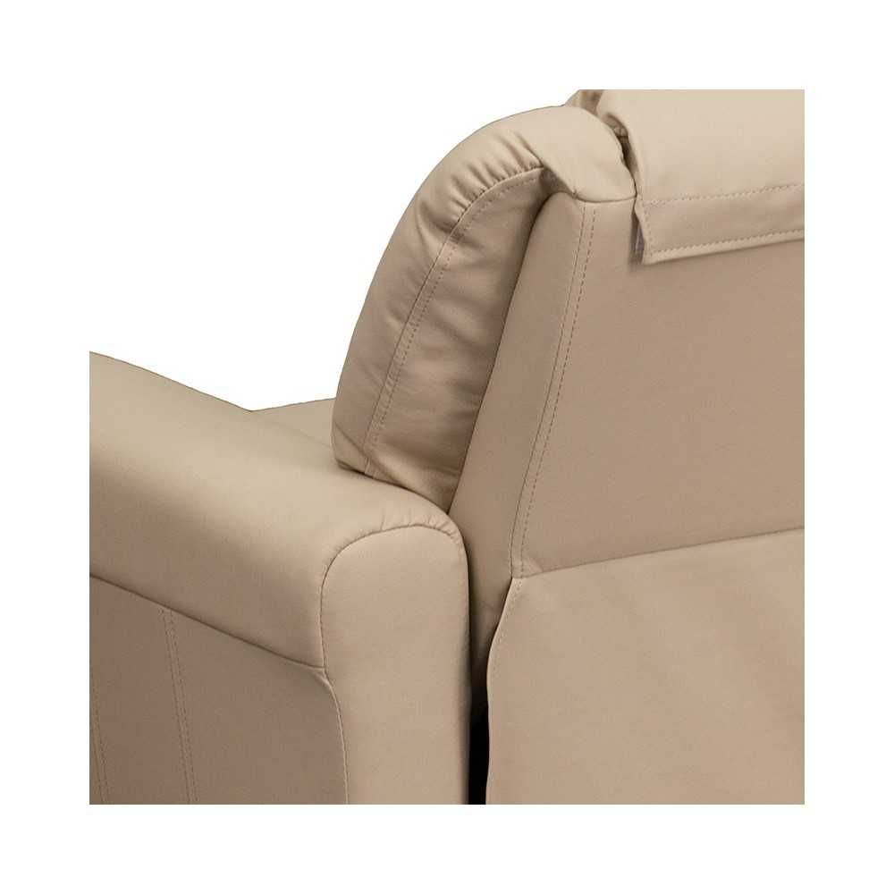 Contemporary Beige Vinyl Kids Recliner with Cup Holder and Headrest